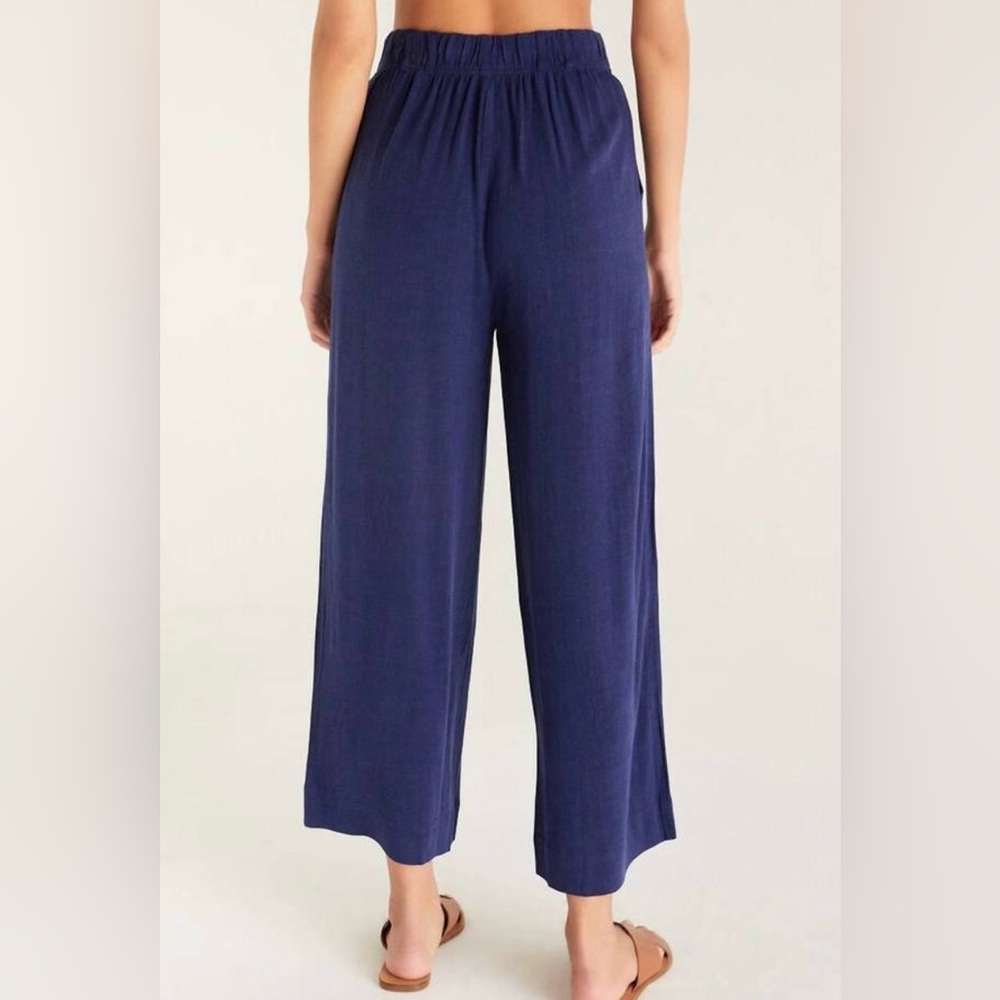 Z Supply NWT Navy High-Rise Wide Leg Pants Linen Blend Large Coastal Chic - Picture 4 of 13